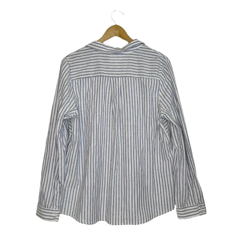 ALICE BLUE Striped Linen Blend Button Down Shirt - Picture 2 of 9